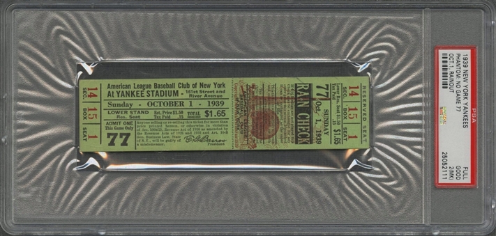1939 New York Yankees Full Ticket - PSA/DNA GOOD 2(MK)